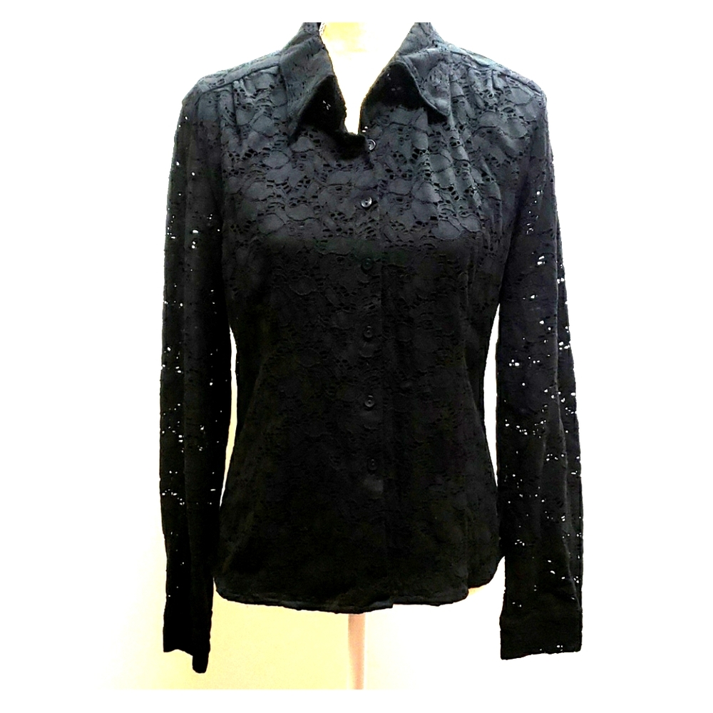 M C.C. Couture Lined Black Lace Shirt B13
